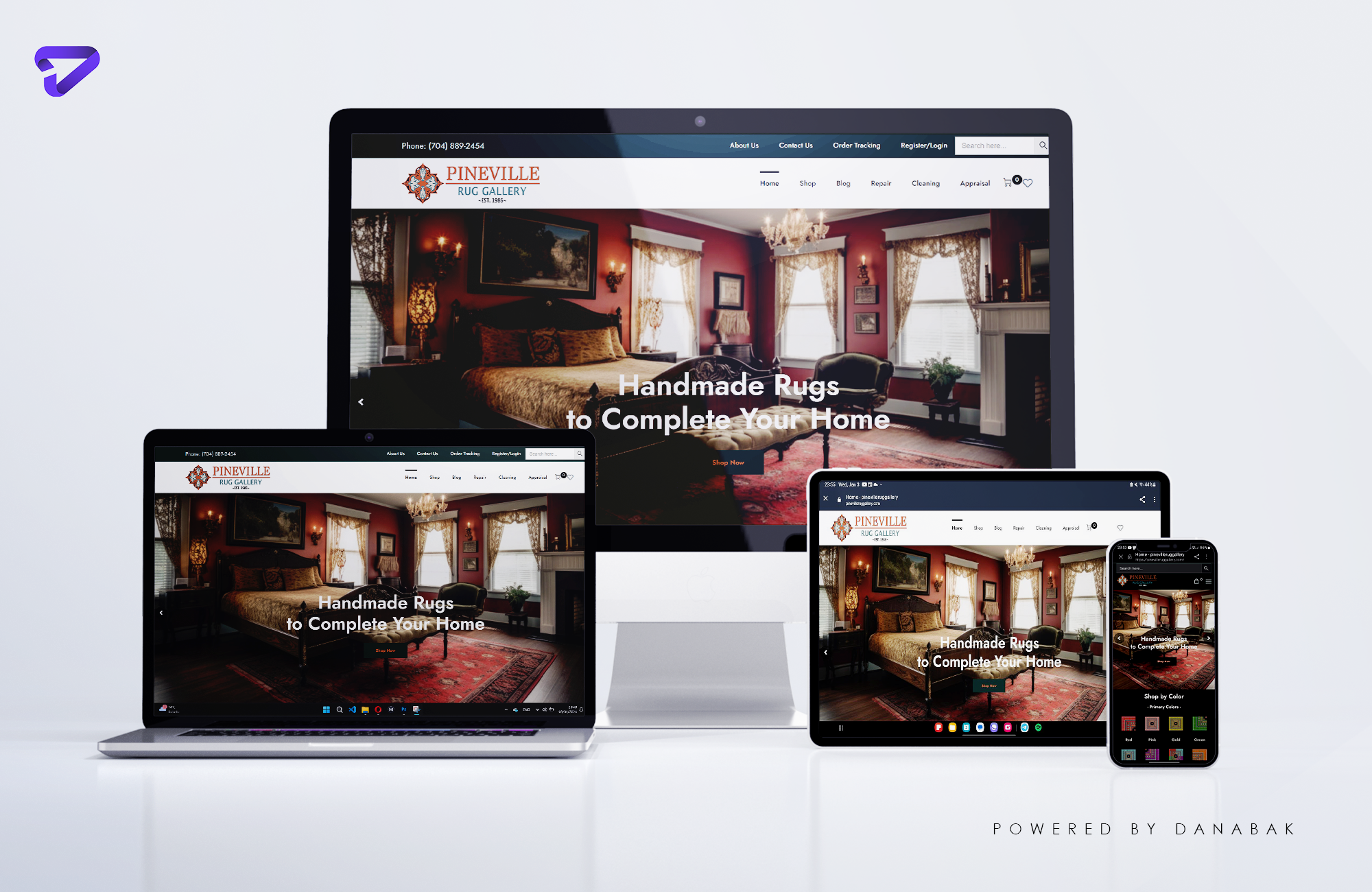 Pineville Rug Gallery website by Danabak