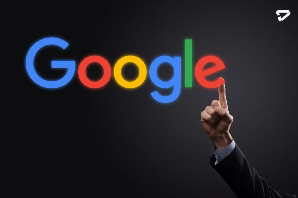 businessman suit dark background holds google logo inscription google is world s most popular search engine copy