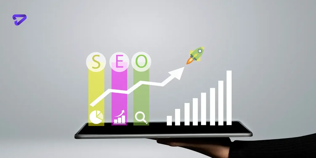 seo search engine optimization concept with growth graph icons copy