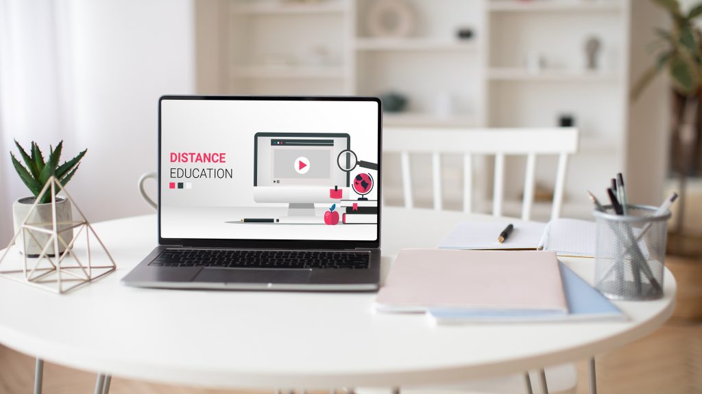laptop computer with distance education text on sc 2025 03 18 16 06 44 utc